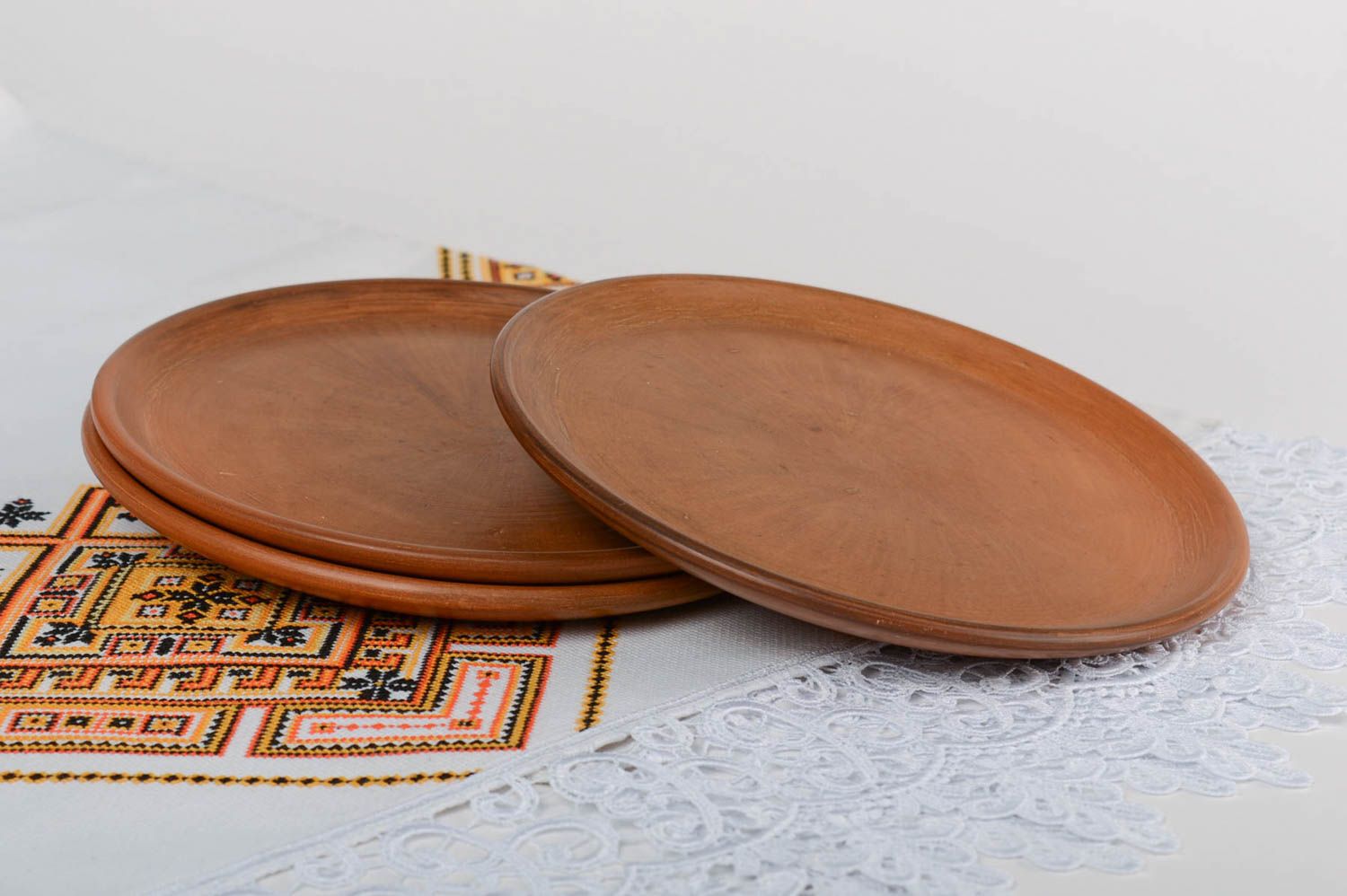 Große braune Ton Teller handmade Geschirr Set 3 Stück umweltfreundlich   foto 1