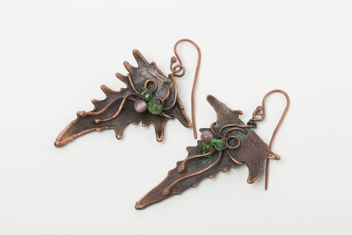 Handmade copper earrings metal earrings gemstone bead earrings gifts for her photo 2