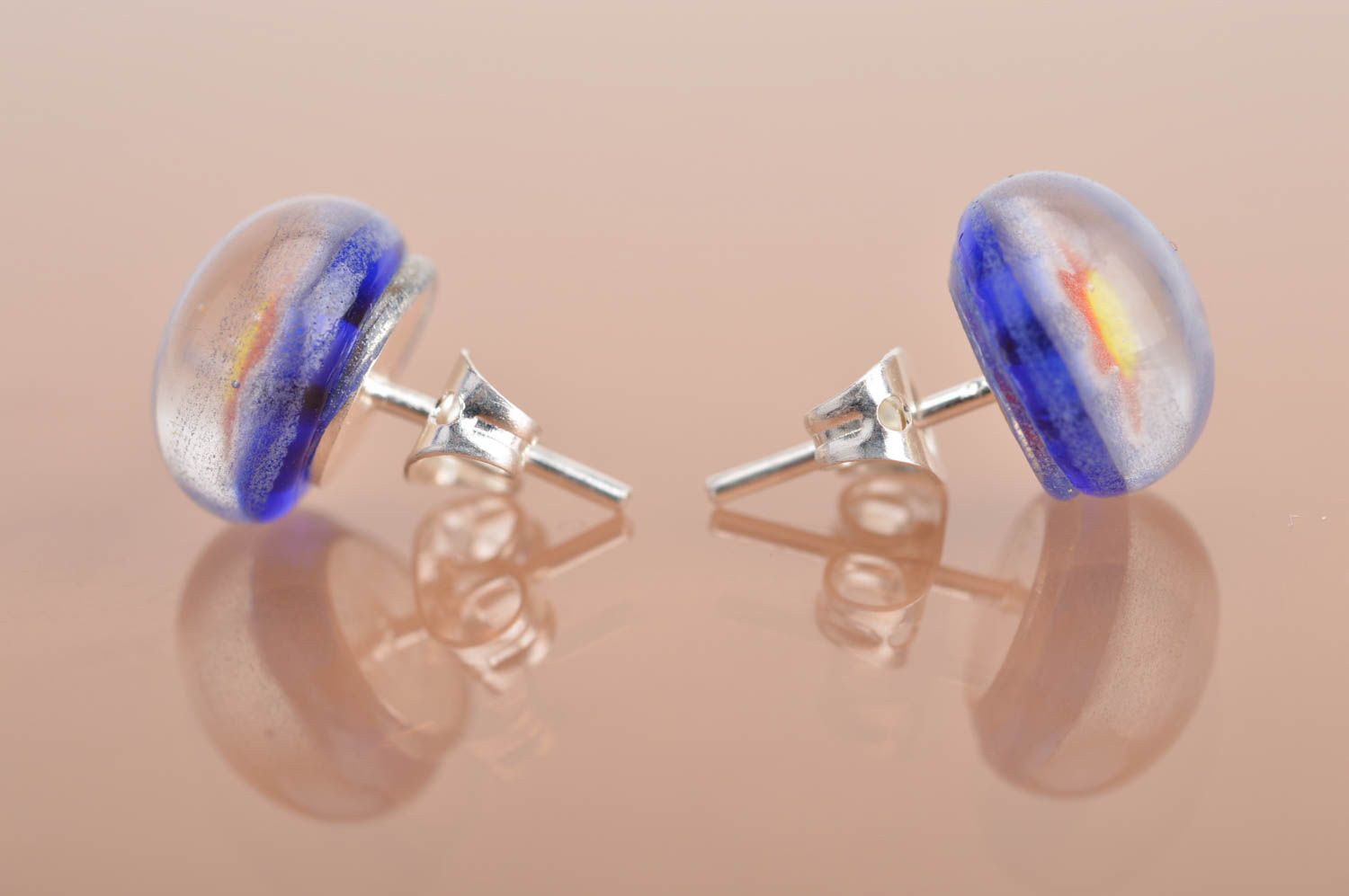 Beautiful round handmade millefiori glass stud earrings with silver fittings photo 4
