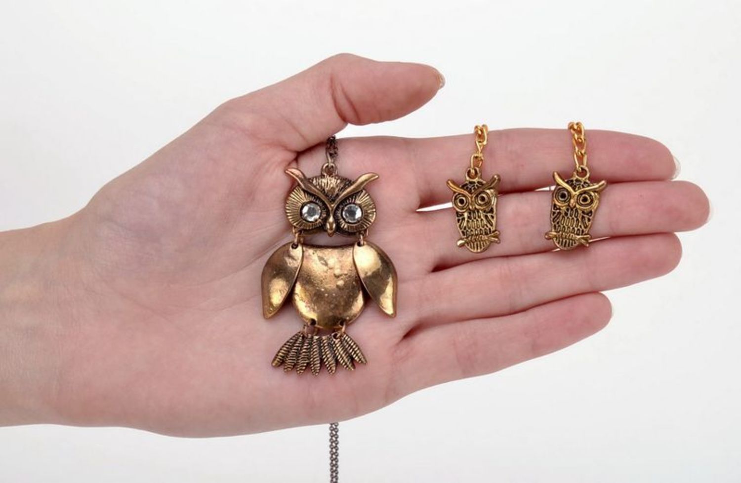 Metal jewelry set Owl photo 5