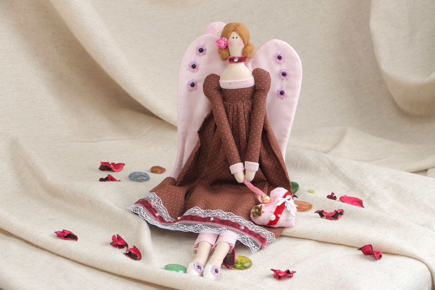 Авторская кукла из ткани Винтажный ангел фото 5