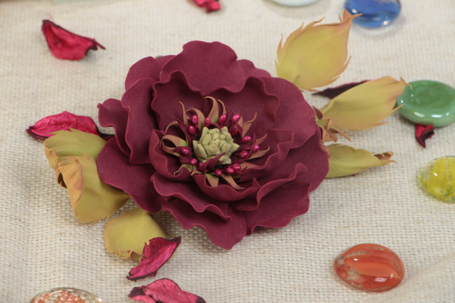 Handmade designer brooch hair clip with large volume violet foamiran flower  photo 1