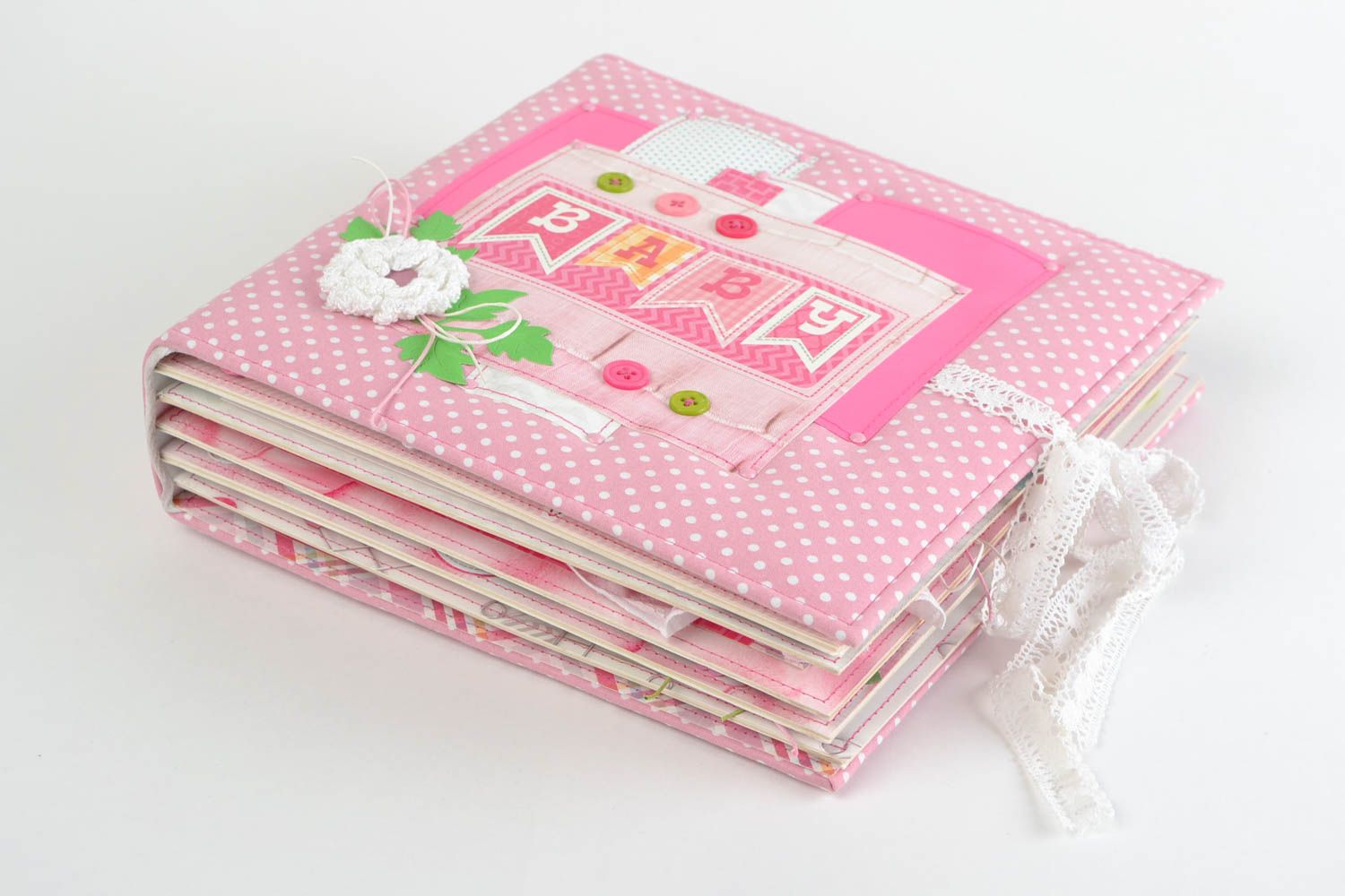 Pink handmade scrapbooking photo album with soft cover for girl photo 3