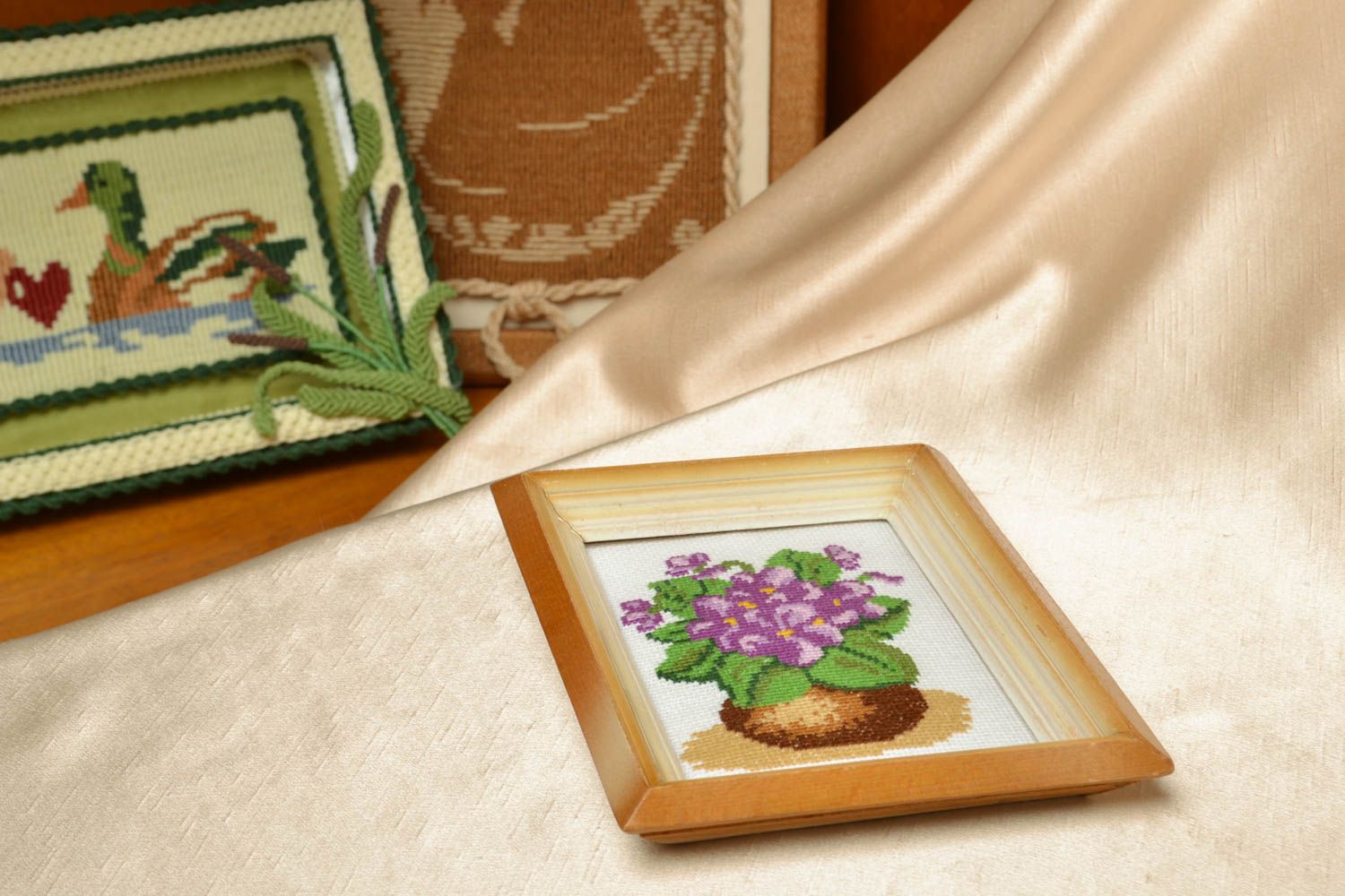 Embroidered picture Violets photo 5