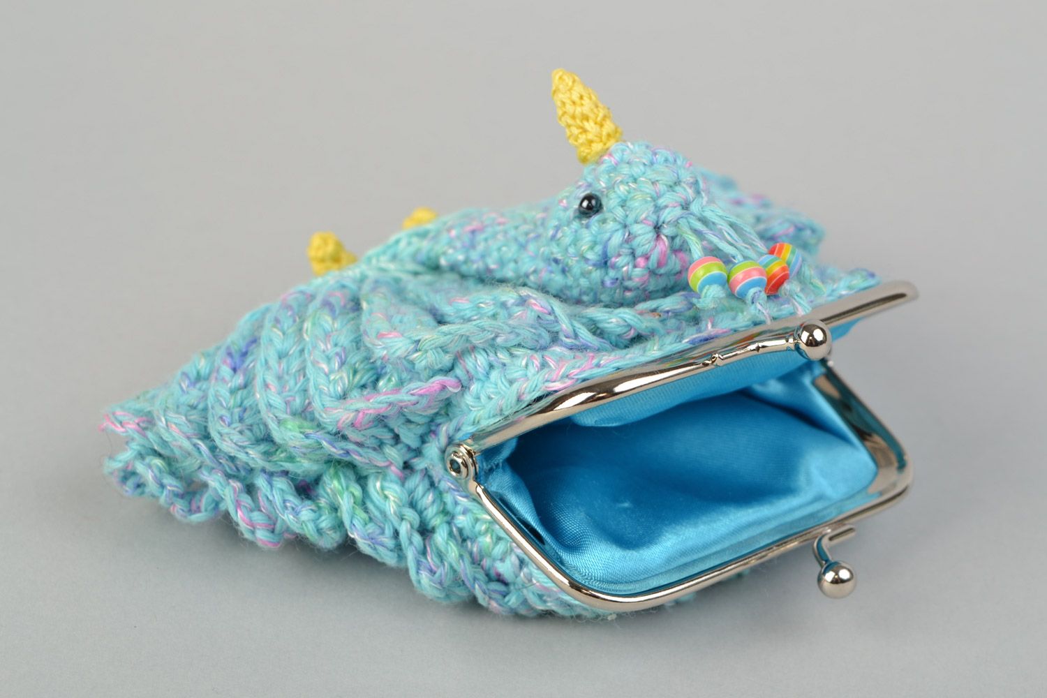 Handmade crocheted blue wallet Firebird soft for children photo 3