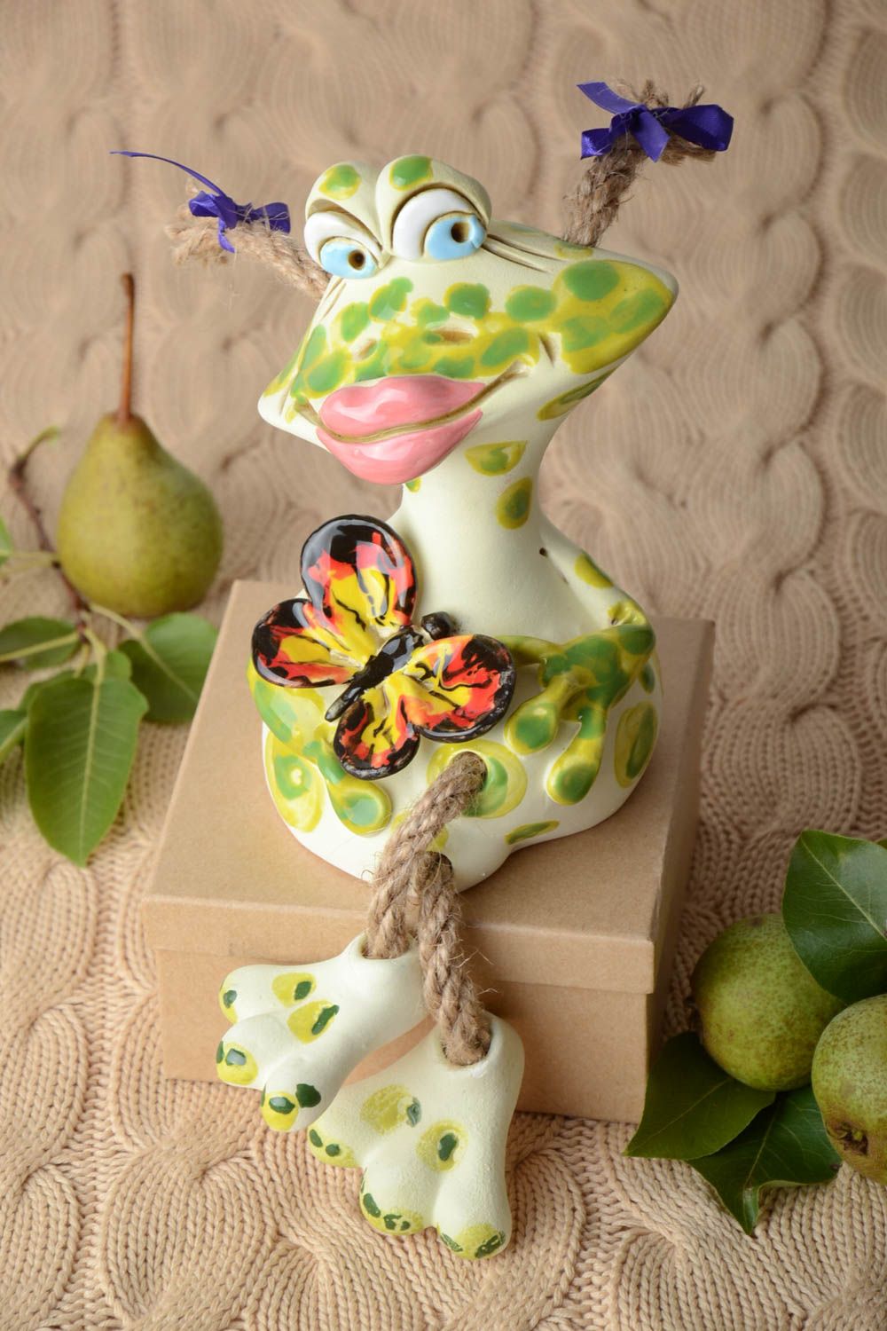 Spardose Frosch handgemachte Keramik Ton Deko Geschenk für Kinder bemalt bunt foto 1