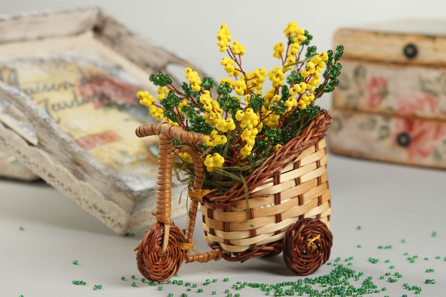 Flores decorativas hechos a mano decoración de hogar flores de abalorios foto 1