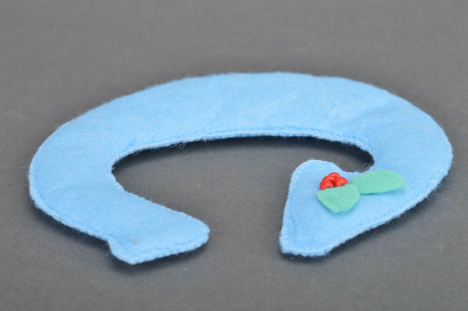 Handmade unusual blue small decorative letter C made of felt with beads photo 2