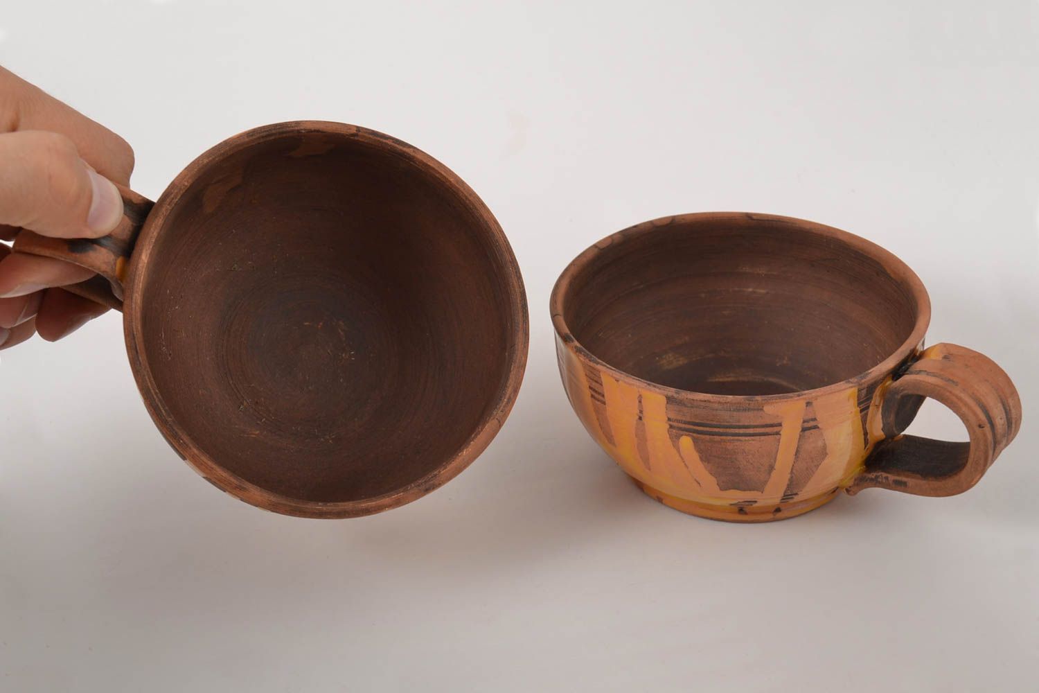 Two clay glazed handmade coffee cups with handle 0,79 lb photo 4