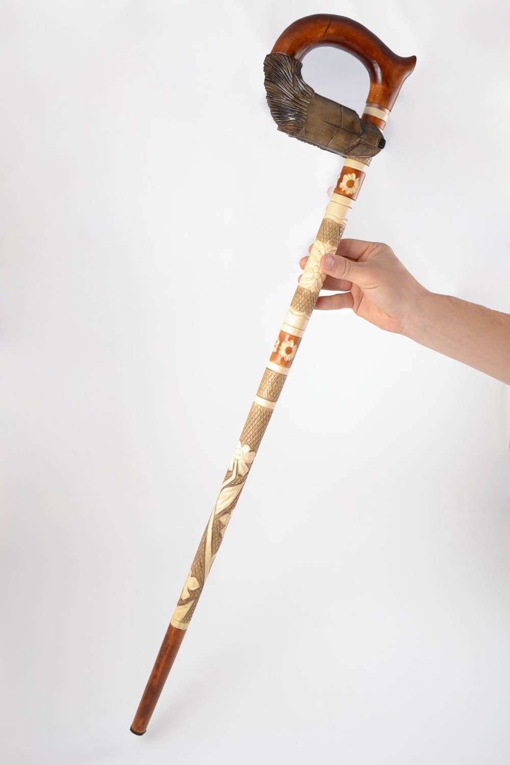 Handmade stylish wooden support cane designer beautiful men accessory Wolf photo 5