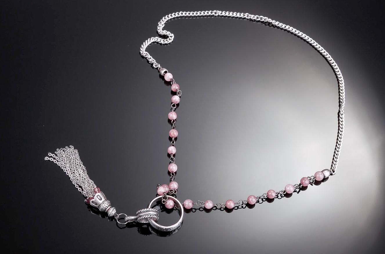 Necklace made of natural gemstones with metal pendant photo 3
