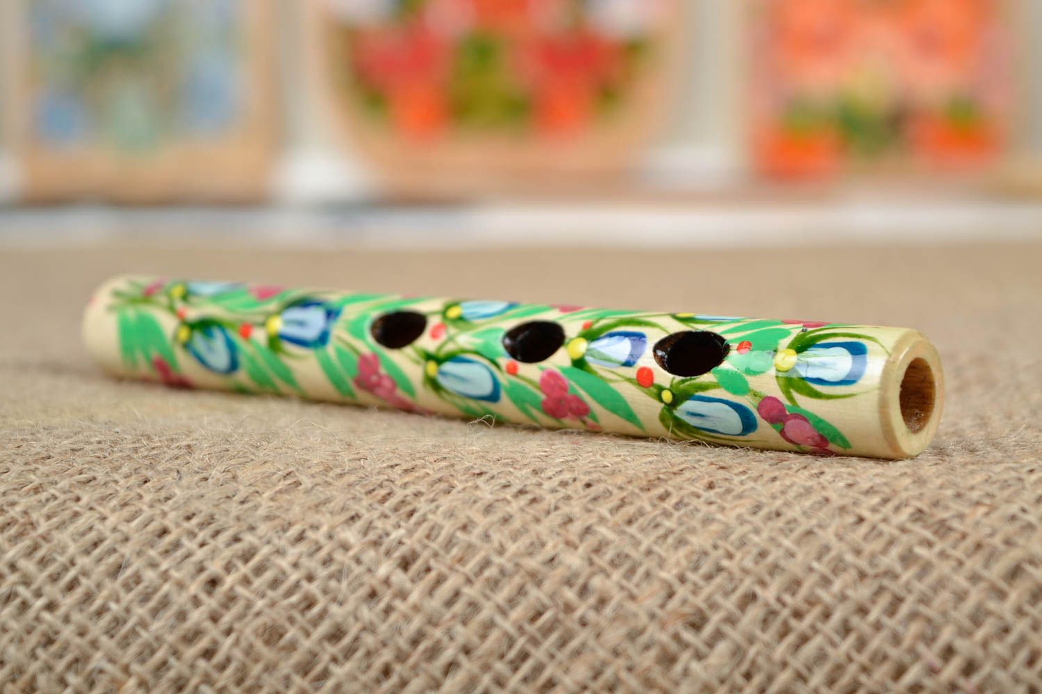 Handmade Petrikivka painting tin whistle designer flute present for children photo 1