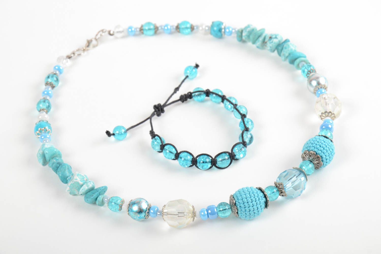 Jewelry set made of natural stone necklace and bracelet stylish accessories photo 4