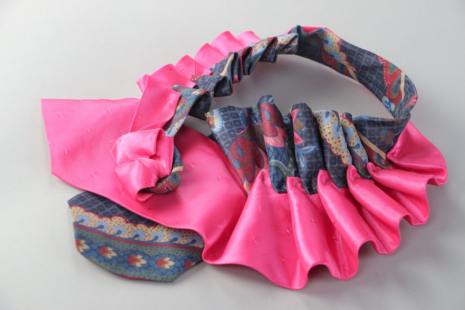 Festive women's handmade decorative fabric collar sewn of ties photo 2