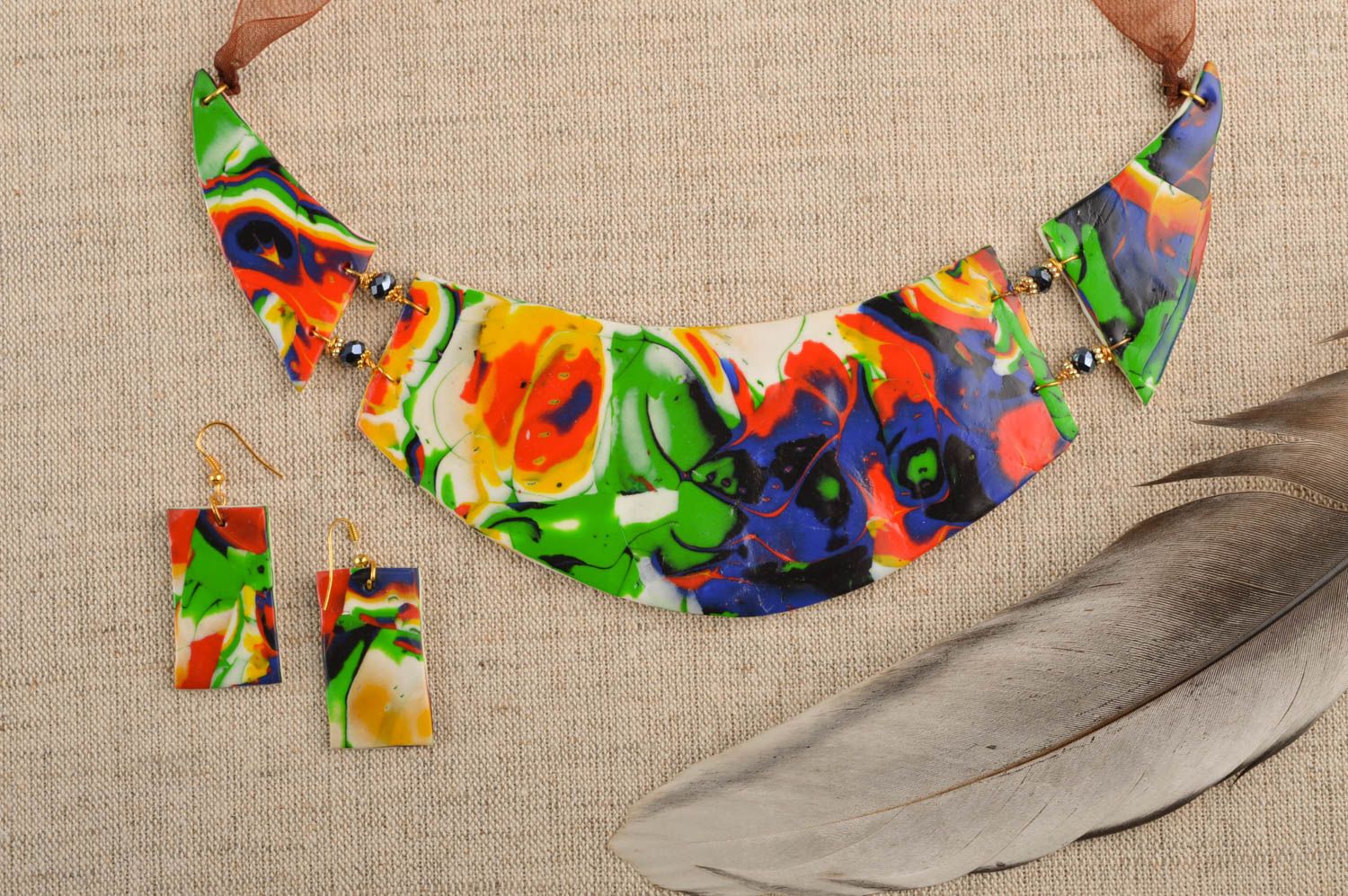 Ensemble de Bijoux pâte polymère fait main multicolores Cadeau pour femme photo 1