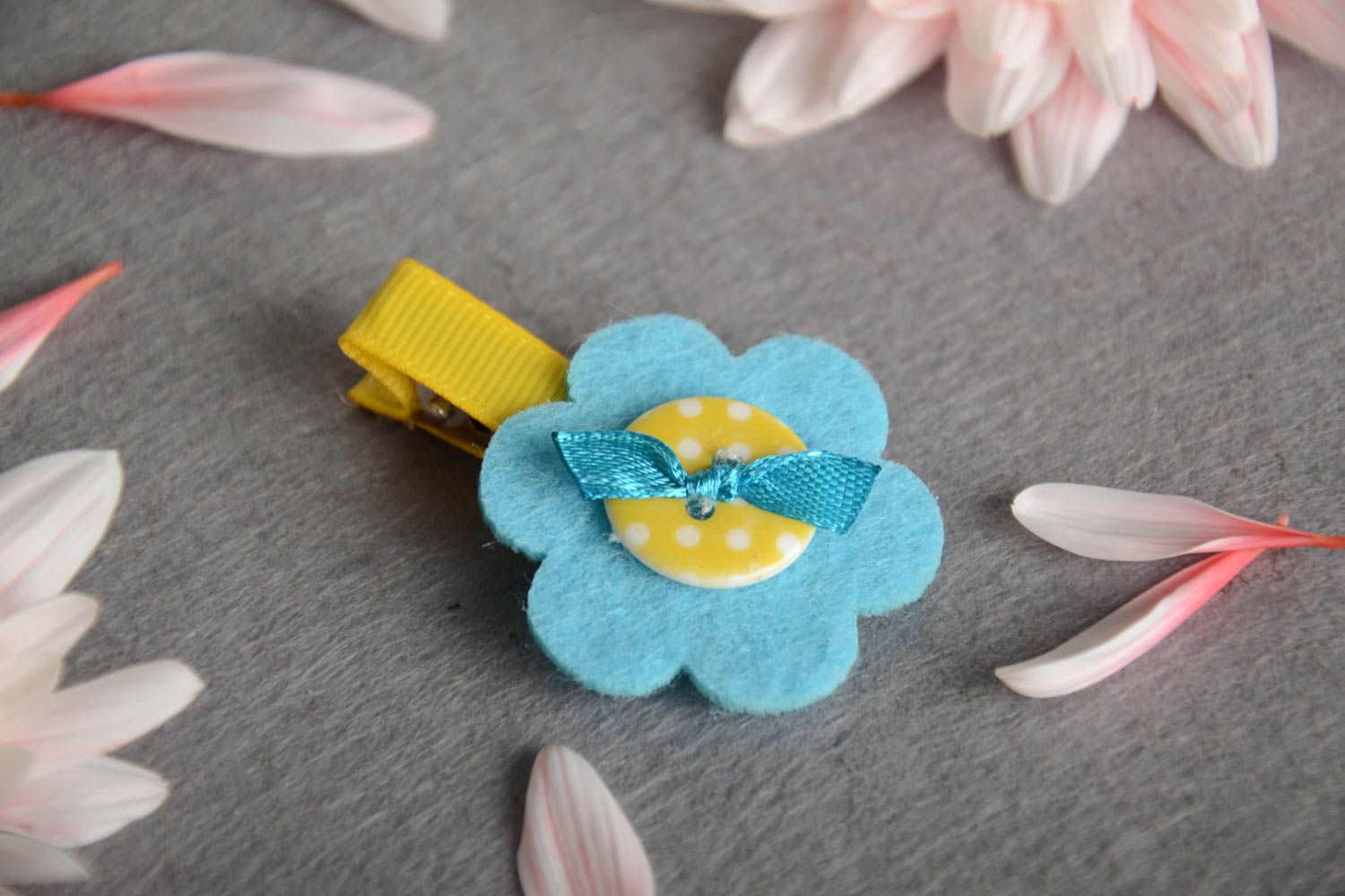 Stylish yellow flower barrette for girls designer beautiful handmade hair clip photo 1