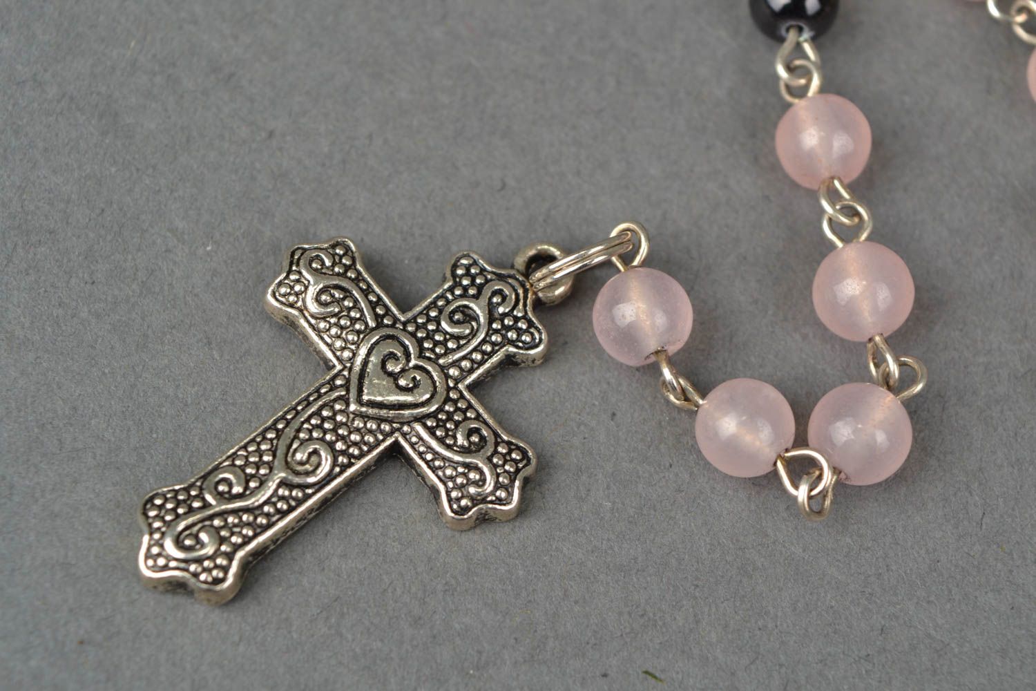 Pink quartz and agate necklace and bracelet Rosary photo 2