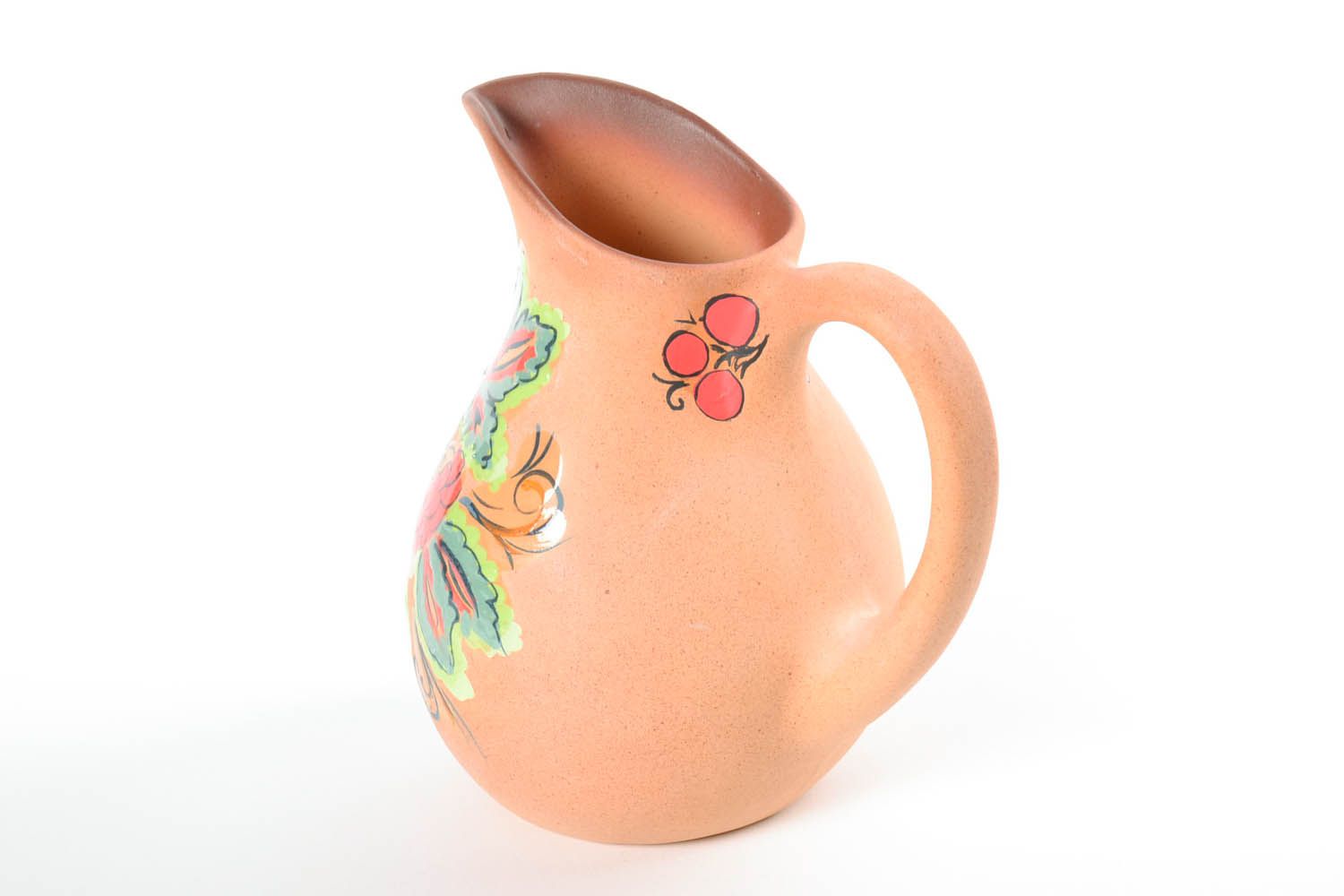 60 oz handmade lead-free clay pitcher with handle and hand-painted floral ornament 2,2 lb photo 4