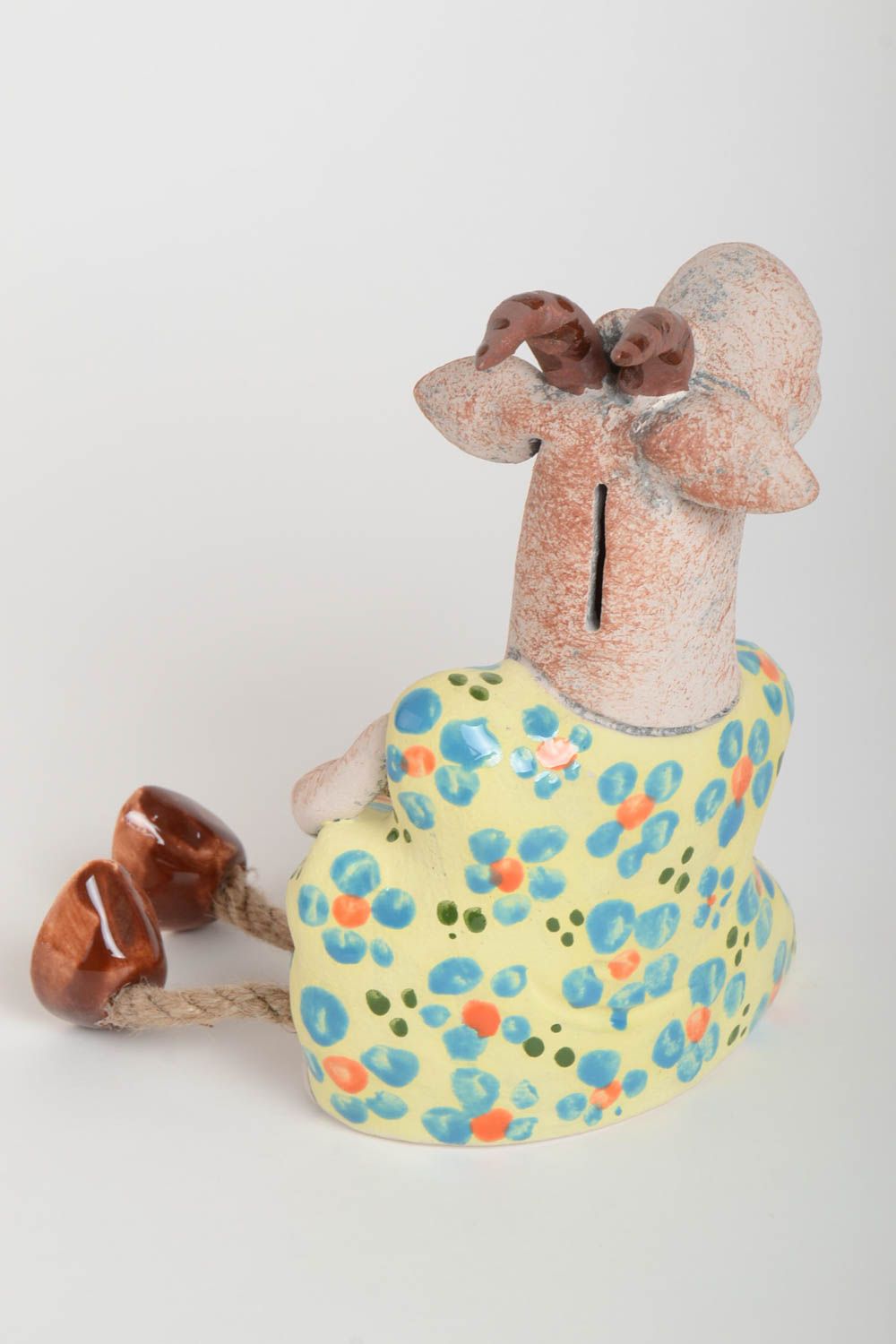 Kinder Spardose handgemachte Keramik Geschenk für Kinder Ton Deko bunte Ziege foto 5