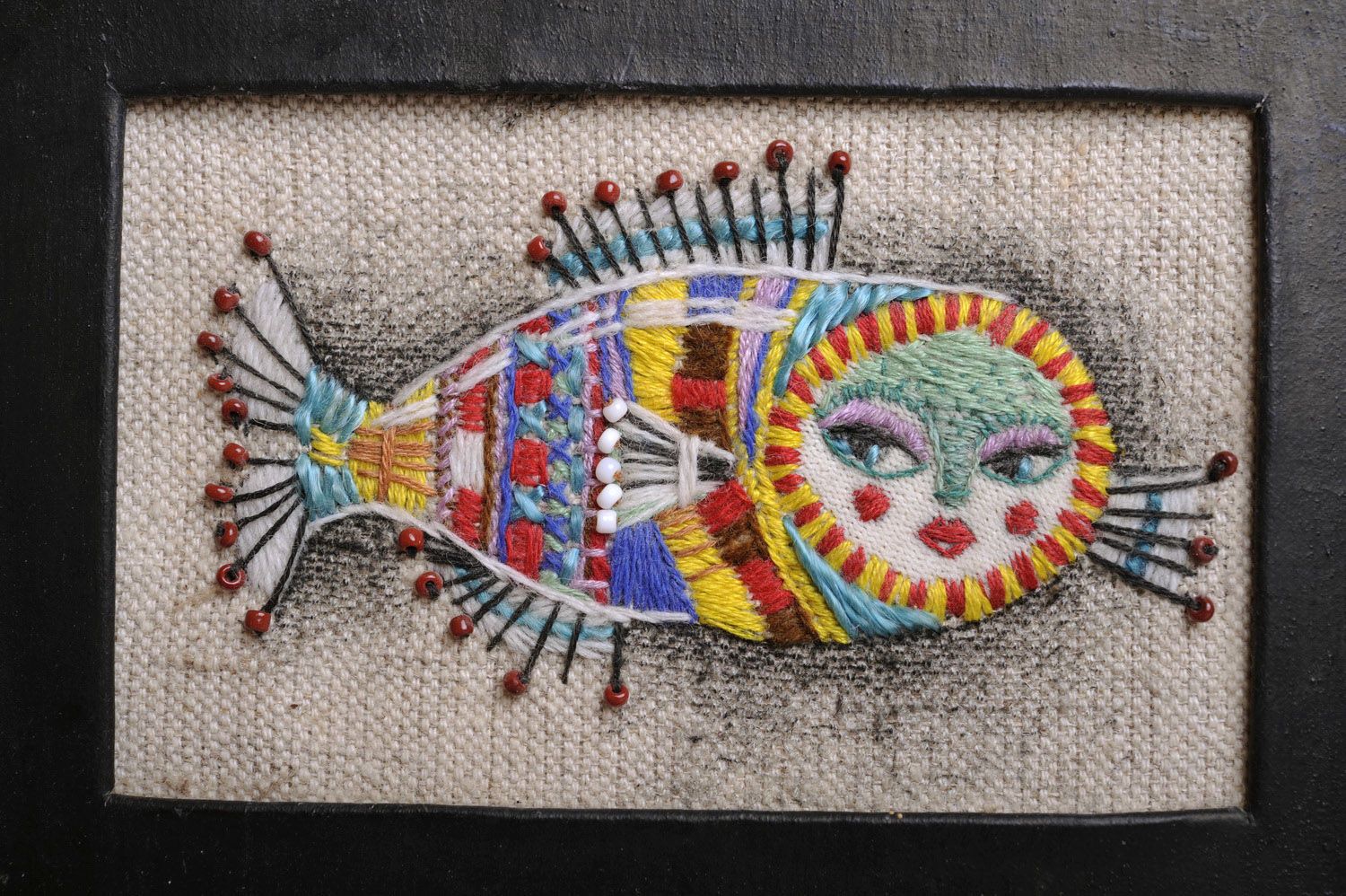 Painting with applique and embroidery Three Fishes photo 3