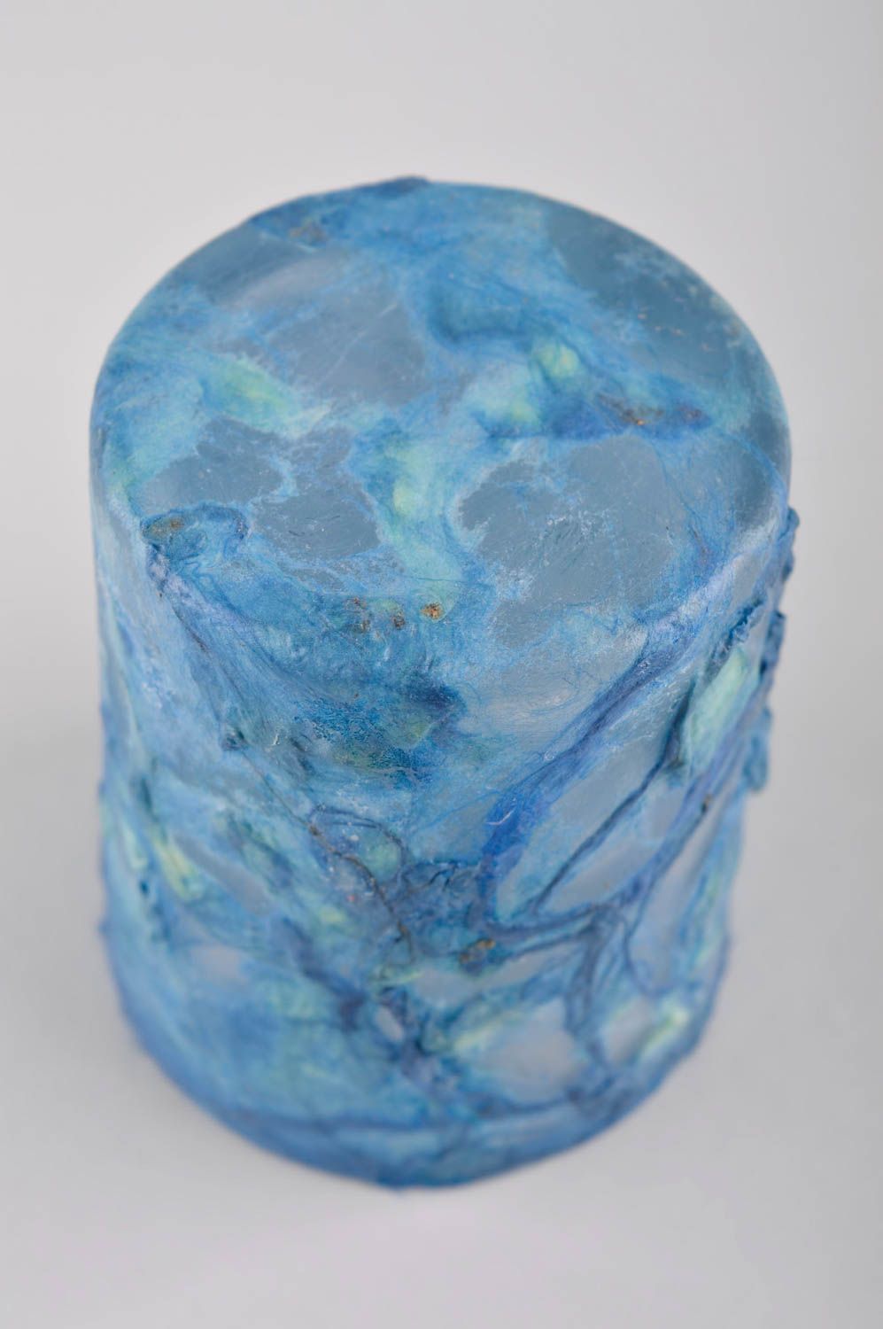 Portavelas de vidrio hecho a mano elemento decorativo regalo original color azul foto 5
