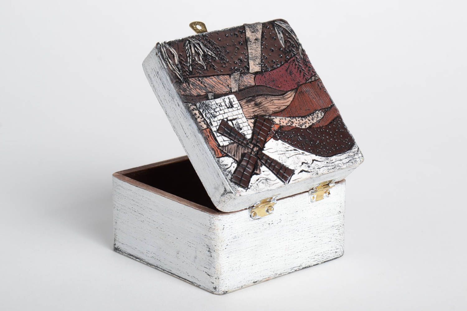 Boîte à bijoux fait main Boîte en bois petite carrée Déco maison design photo 3
