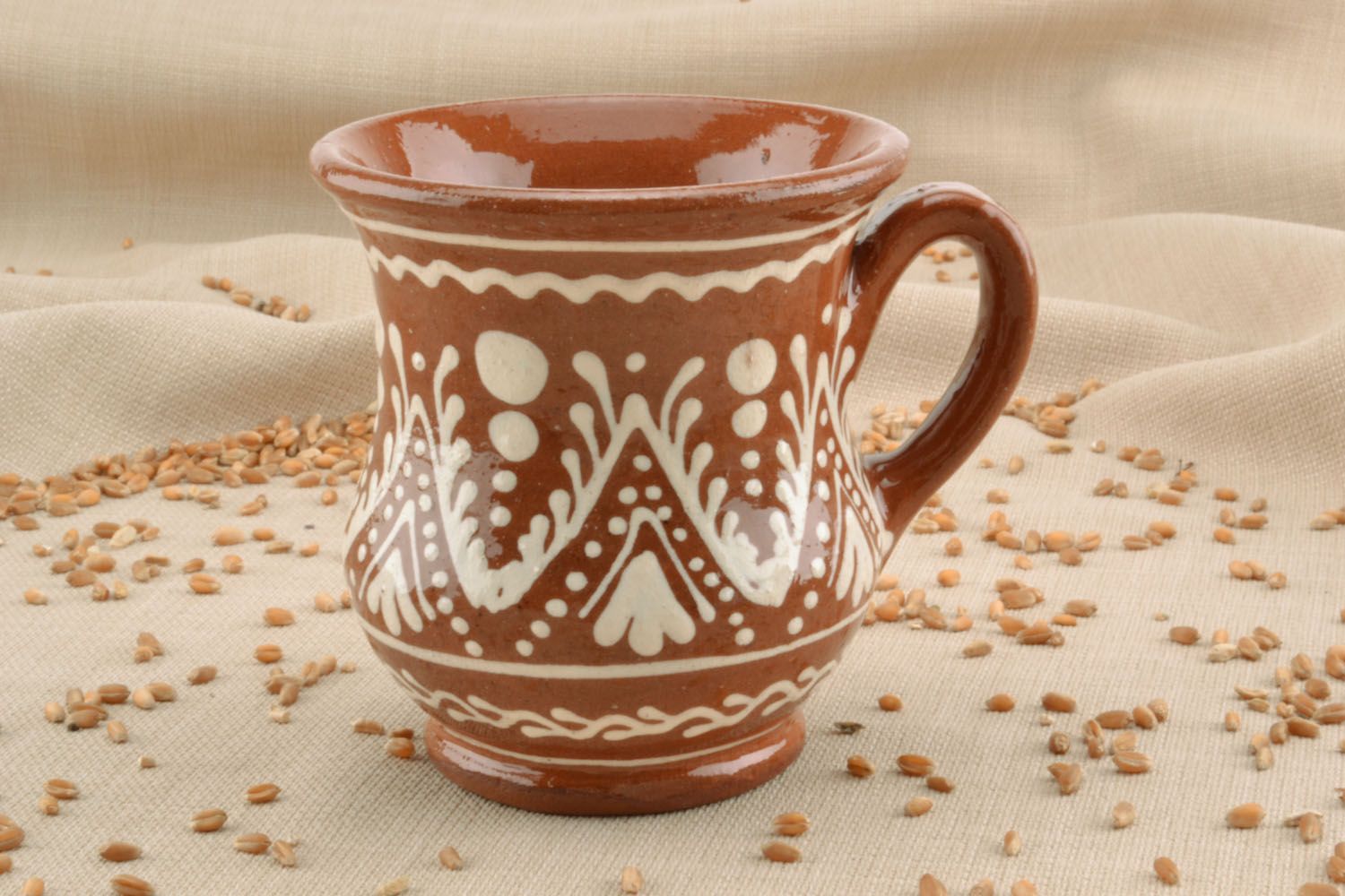 8 oz glazed ceramic cup in terracotta and white color with handle photo 1