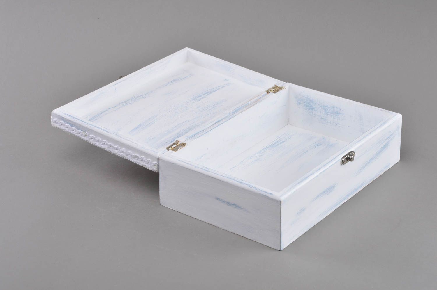 Joyero de madera blanco rectangular estuche para bisutería regalo original foto 3