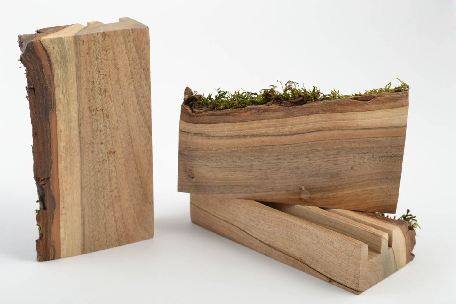 Set of 3 homemade designer desktop wooden tablet holders in eco style photo 4
