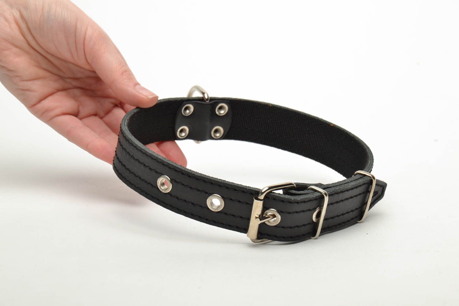 Black genuine leather collar photo 5