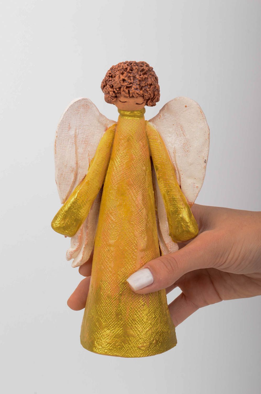 Figura de barro hecha a mano regalo para amigos decoración de hogar ángel foto 2