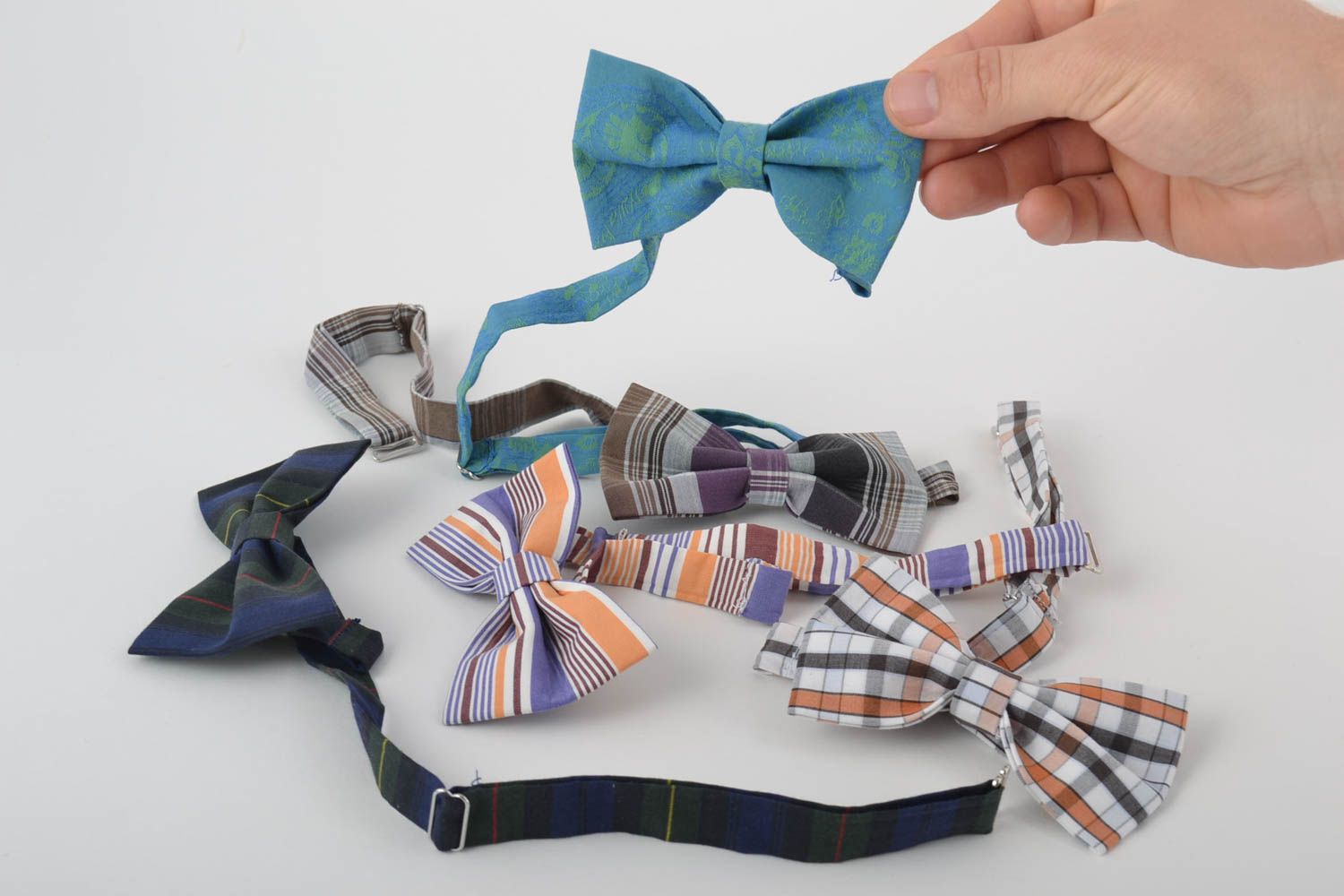 Set of 5 handmade fabric bow ties with adjustable straps unisex accessories photo 4