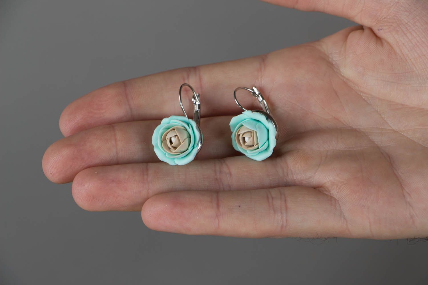 Floral earrings made of polymer clay Roses photo 4