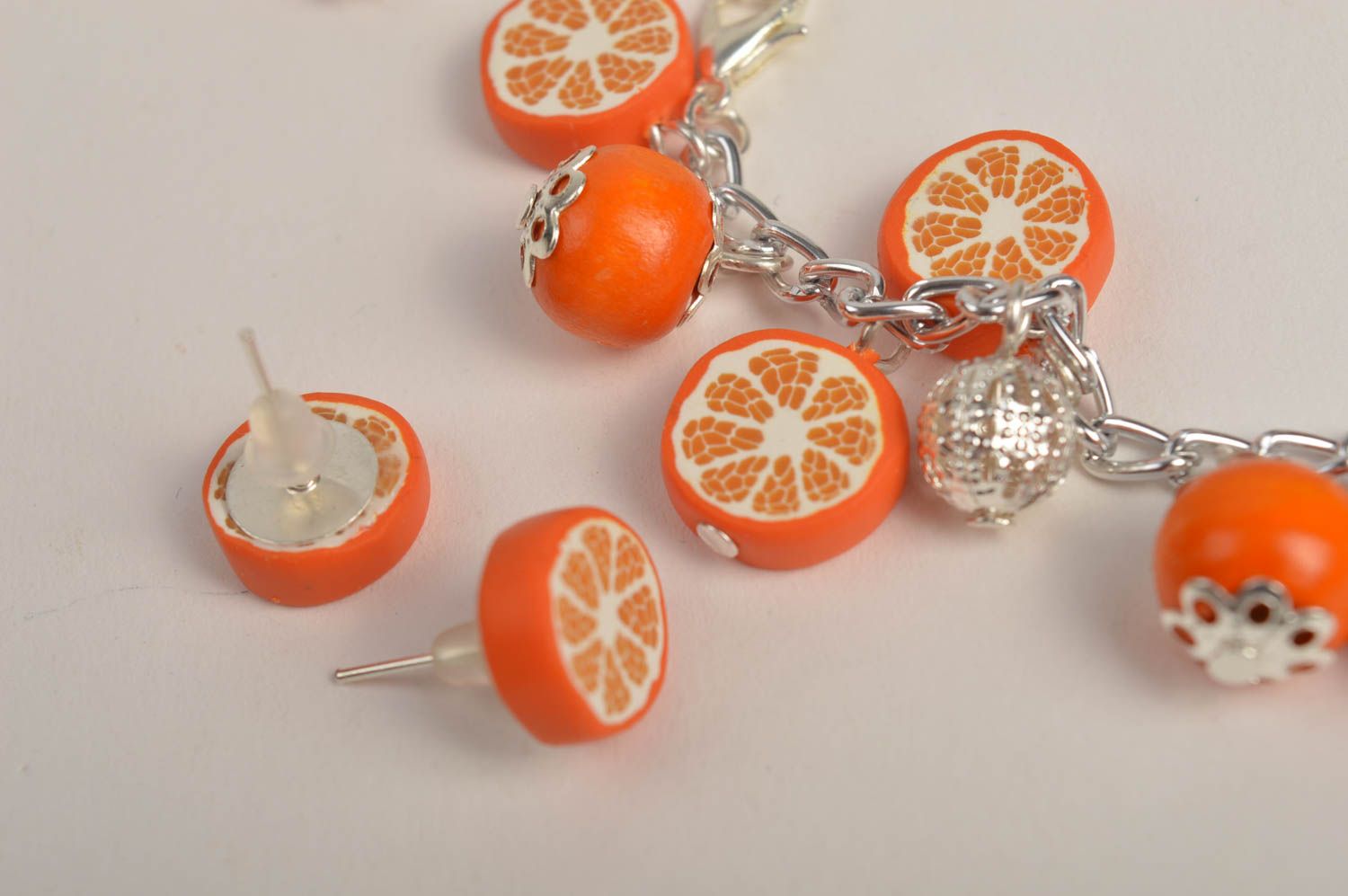Parure Bijoux orange faits main bracelet et boucles d'oreilles Cadeau femme photo 4
