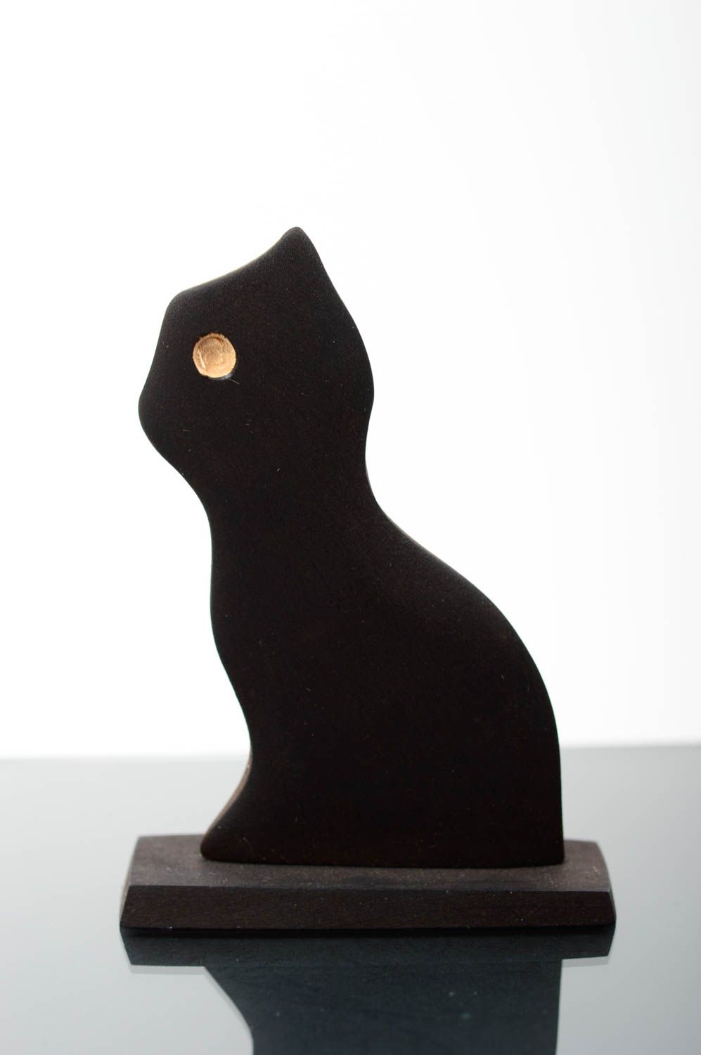 Figurine de chat Statuette en bois fait main Déco maison petite noire originale photo 1