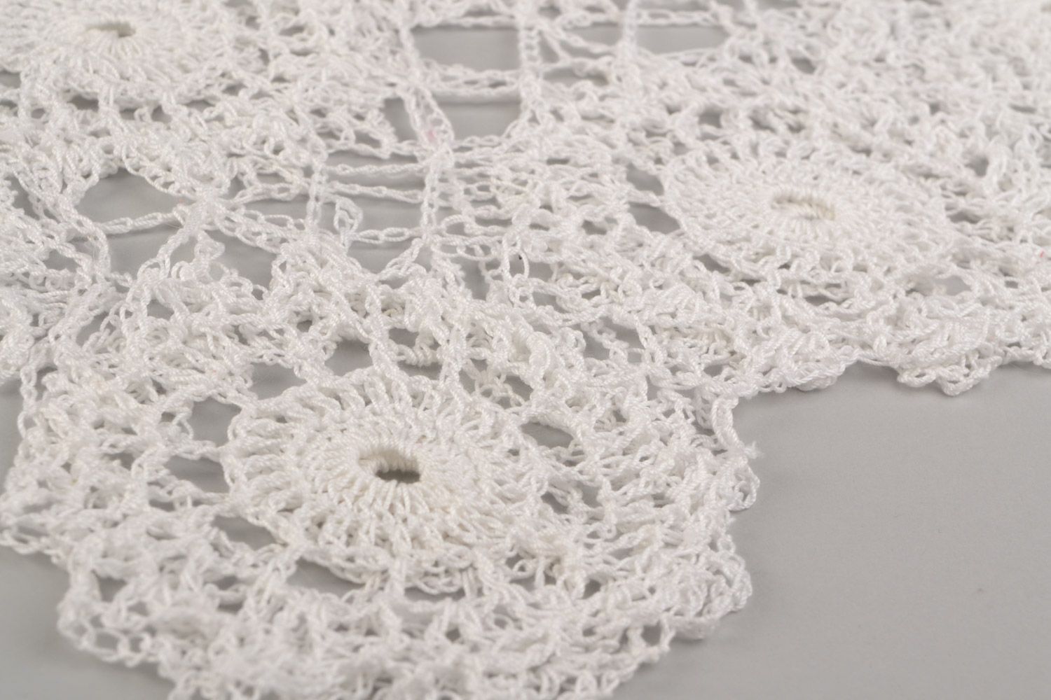 Handmade  elegant openwork crochet baby dress of white color made of acrylic yarns photo 5