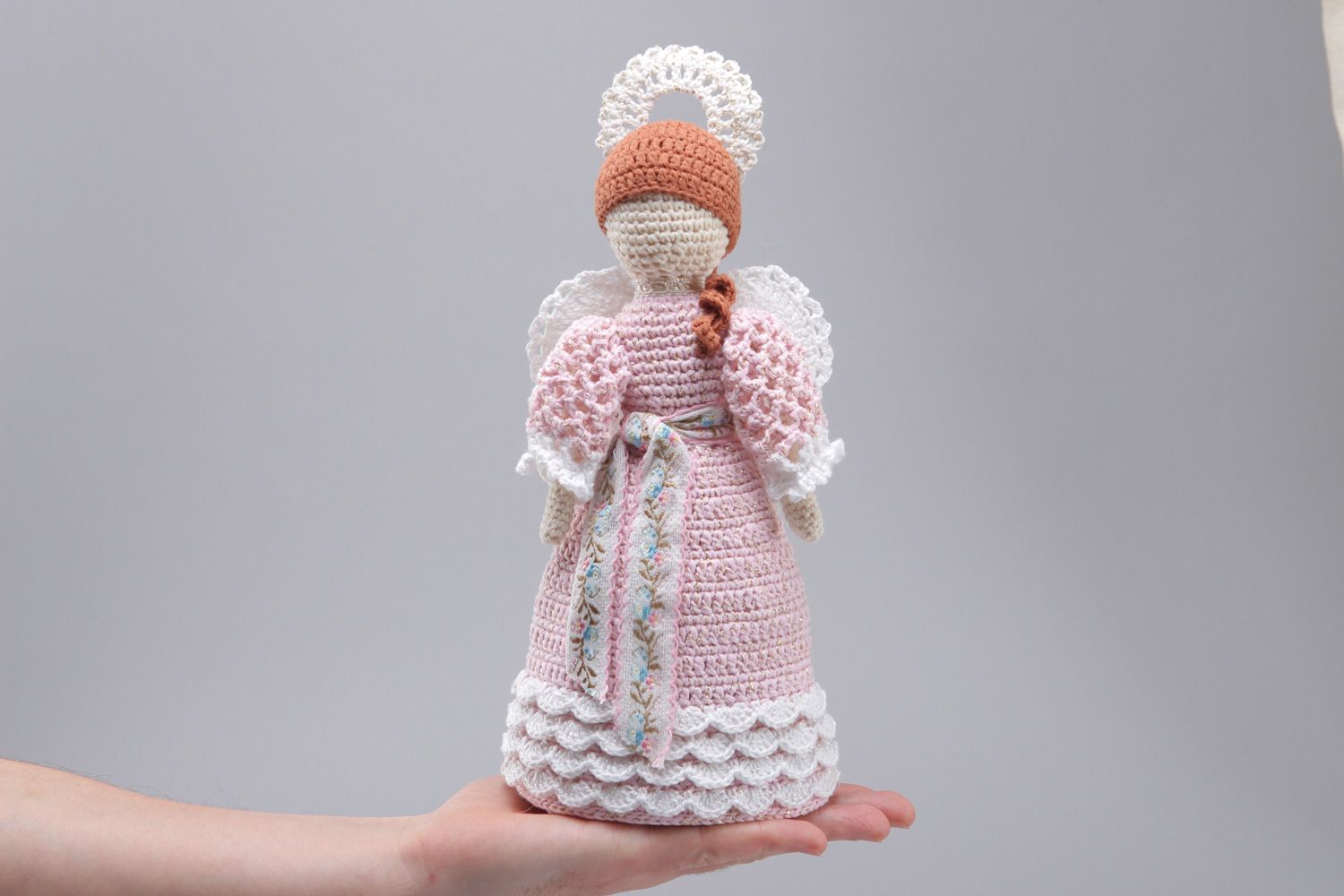 Handmade soft toy angel crocheted of cotton threads for kids and interior decor photo 4