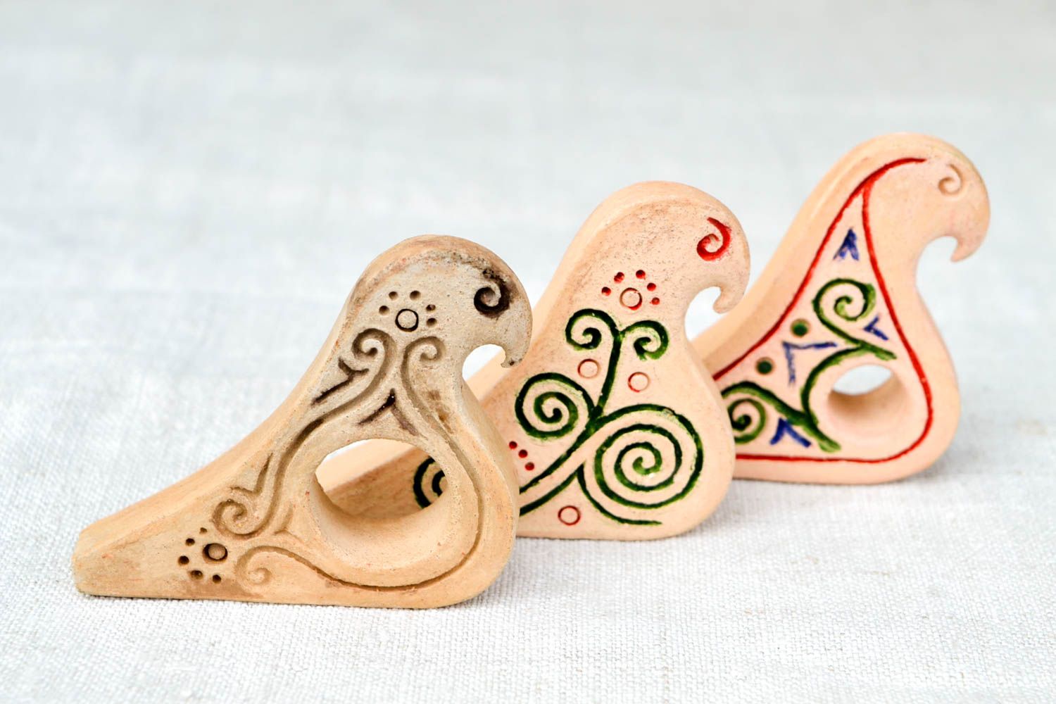 Handmade ceramic penny whistle 3 pieces folk toys interior decorating gift ideas photo 4
