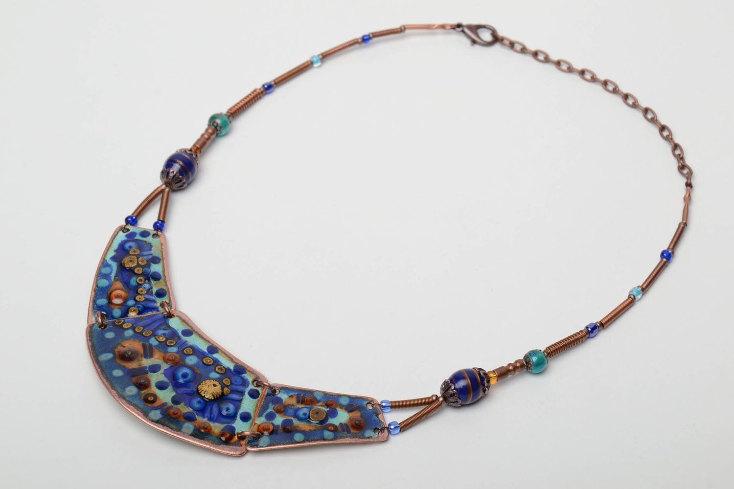 Blue enamel copper necklace photo 3