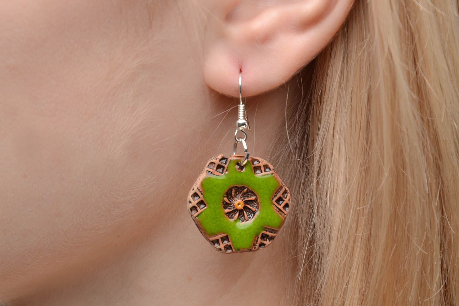 Handmade ceramic earrings in ethnic style photo 2