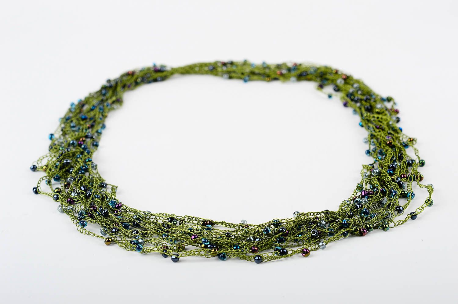 Колье из бисера украшение ручной работы ожерелье из бисера длинное зеленое фото 3