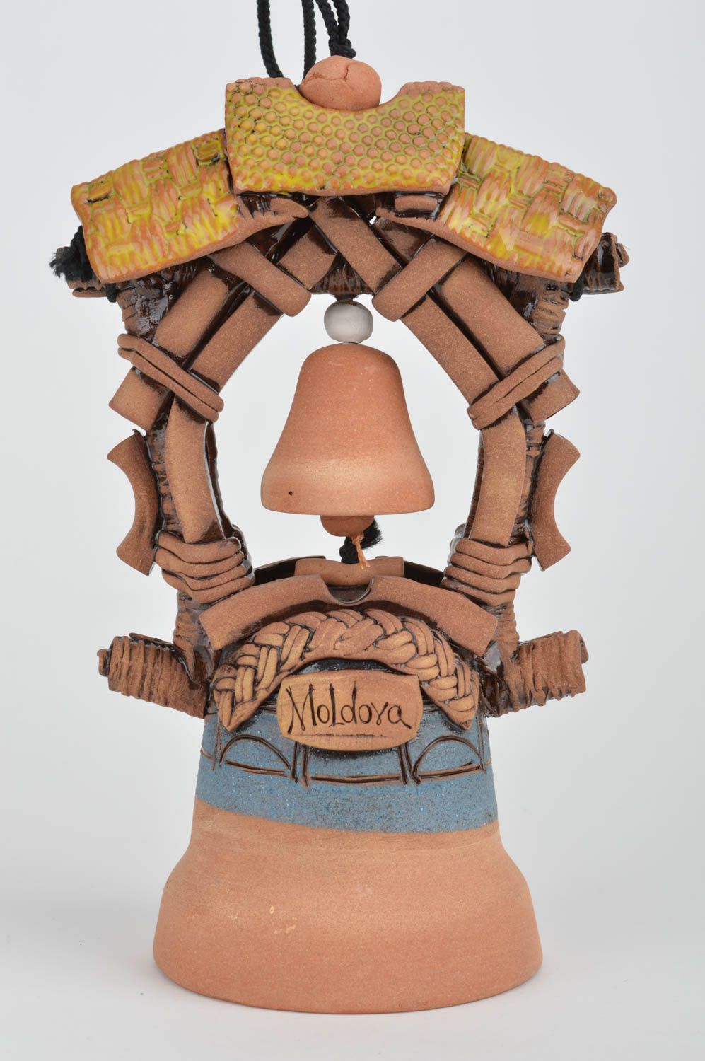 Cloche décorative à suspendre en argile faite main avec peinture originale photo 2