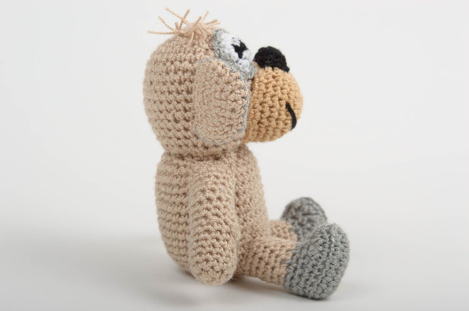 Jouet singe Peluche faite main Déco maison tricoté au crochet coton marron gris photo 2