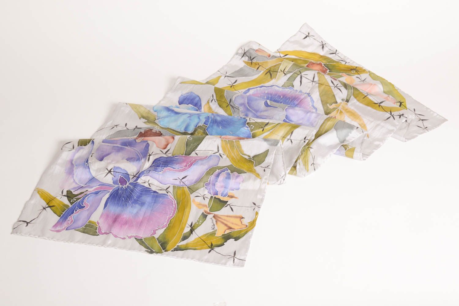 Стильный платок из шелка ручной работы расписной платок шелковый палантин фото 3