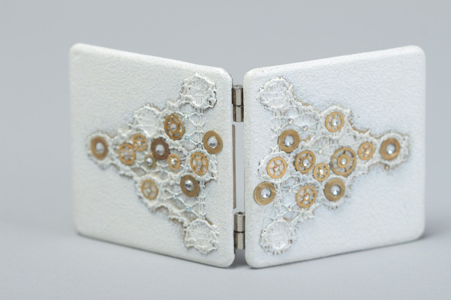 Handmade Steampunk Taschenspiegel für Frauen mit Uhrwerk doppelt Frauen Schmuck foto 4