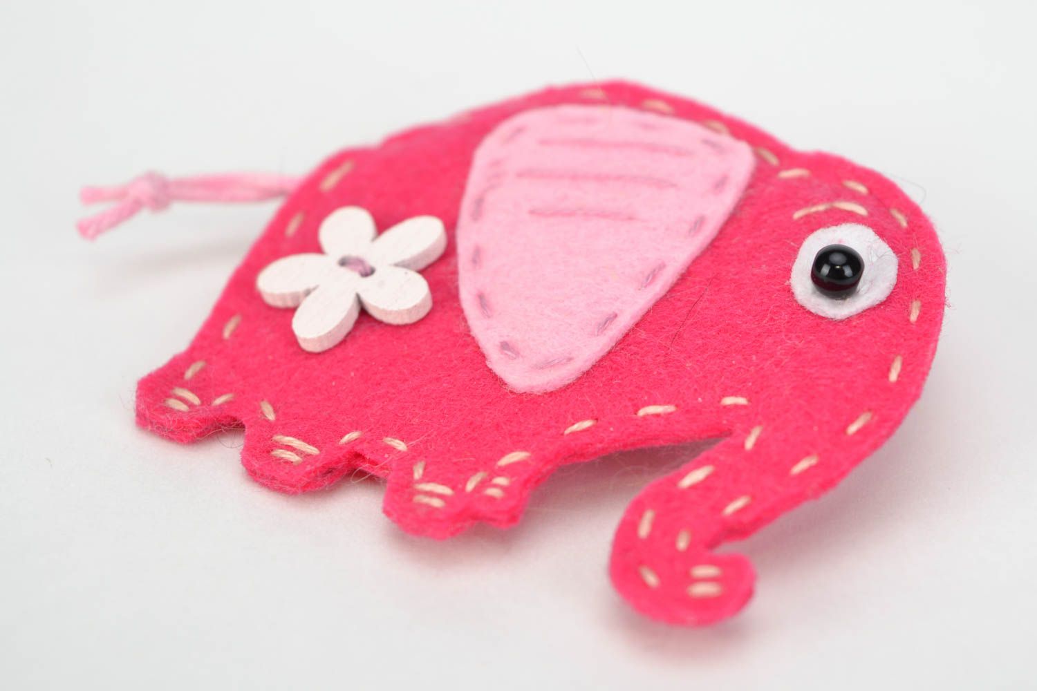 Beautiful bright handmade felt children's brooch in the shape of pink elephant photo 3