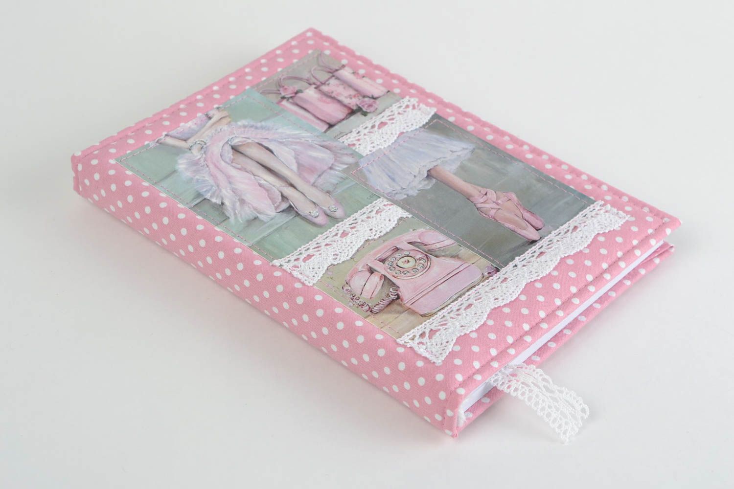 Beautiful handmade scrapbooking notebook with fabric cover romantic design photo 1