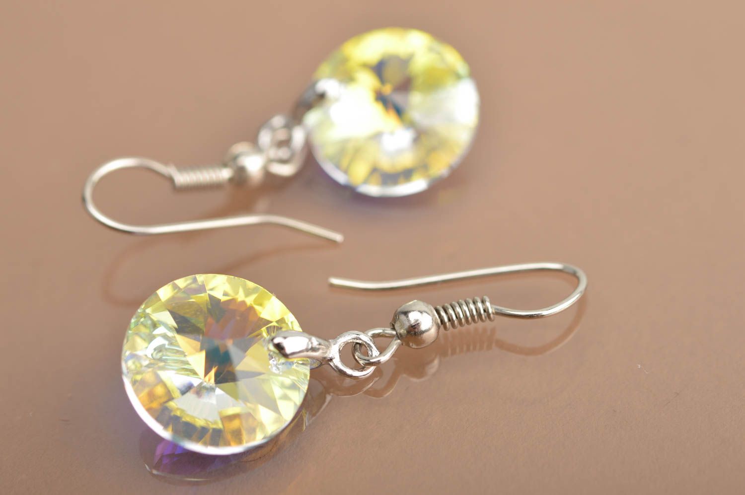 Handmade round designer dangling earrings with crystals Transparent Teardrop photo 2