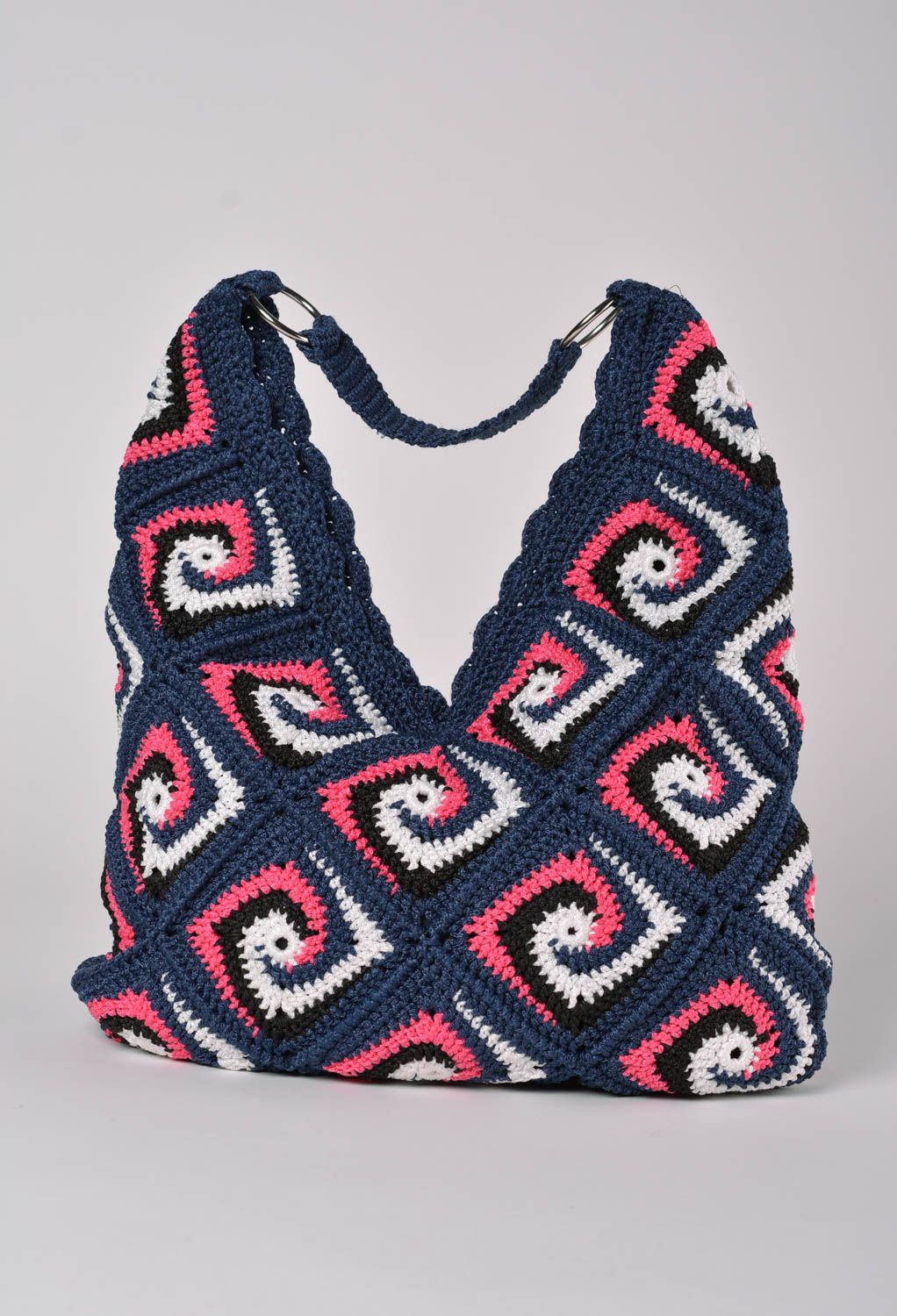Colorful handmade designer crochet women's handbag with lining photo 1