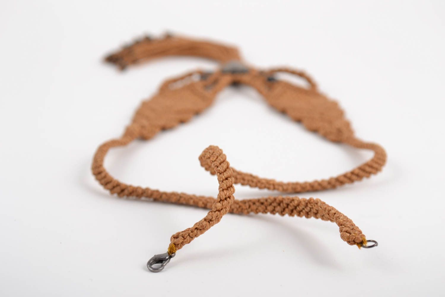 Beautiful brown macrame necklace with beads and tassel handmade accessory photo 5